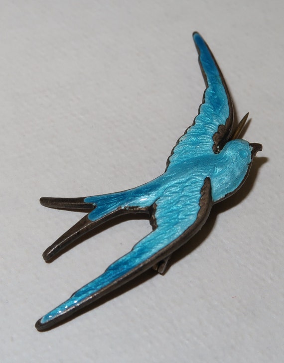 Antique Enamel Bluebird Brooch - image 2