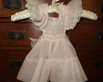 1950s Shear Pink Pinafore with embroidery and lace for Baby Girls