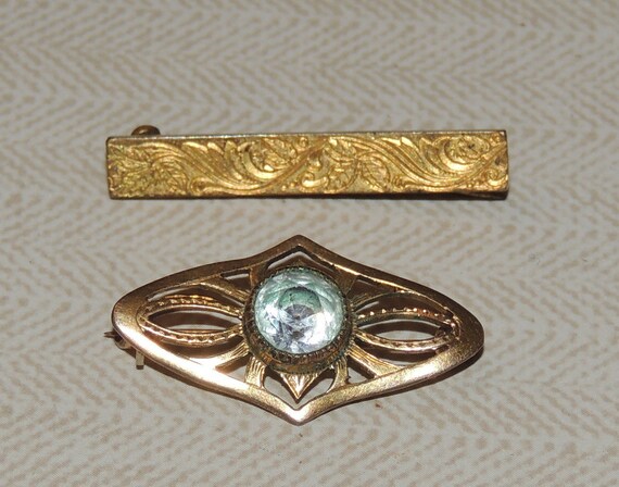 2 Victorian Gold Wash Bar Brooches/Pins - image 4