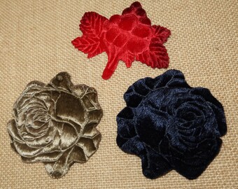 3 Antique Velvet Millinery Flowers