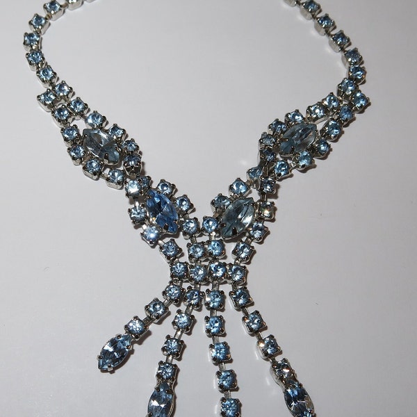 Vintage Ice Blue Rhinestone Choker Necklace