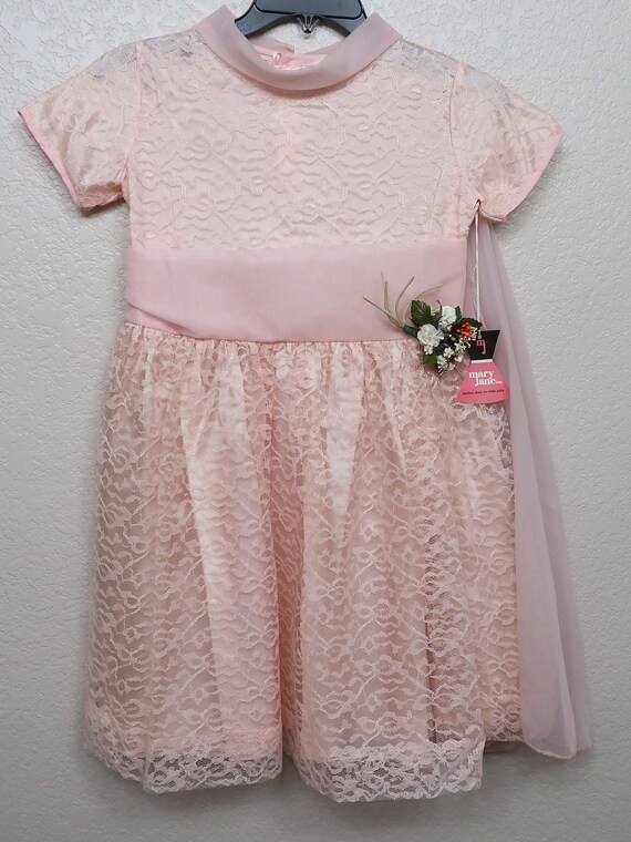 1950s Mary Jane Pink Lace Easter Dress, Girls 10, Mint with Store Tag Attached