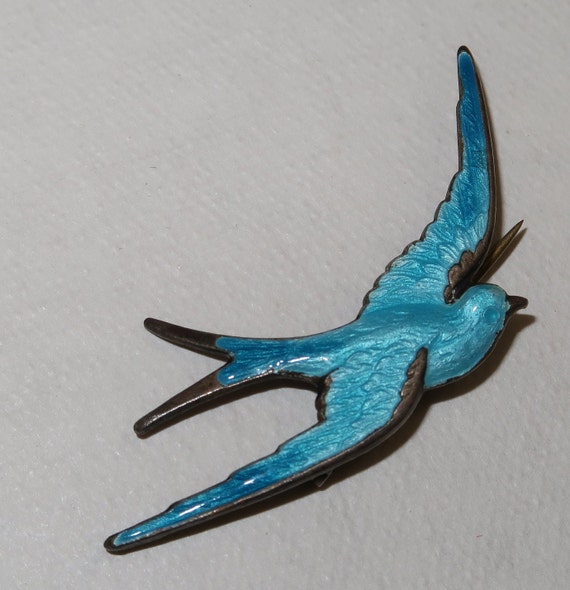Antique Enamel Bluebird Brooch - image 5