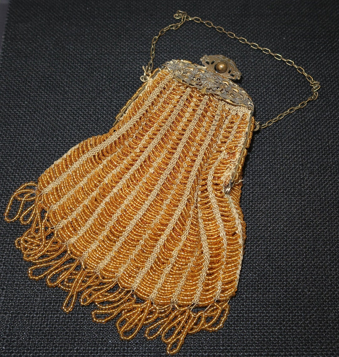 1920s Flapper Gold Glass Bead Crochet Bag - Etsy