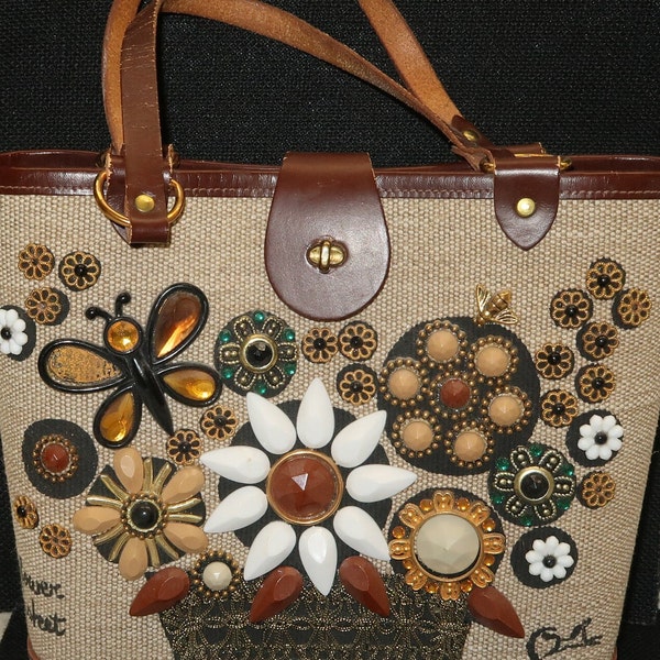 Enid Collins Jeweled "Flower Basket" Tote Purse