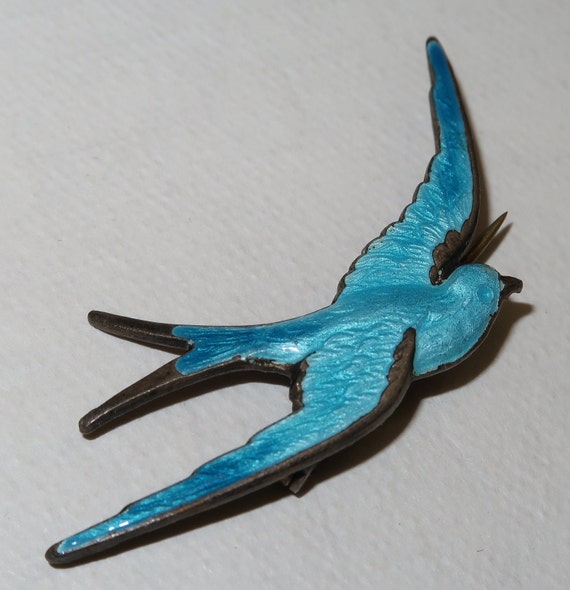 Antique Enamel Bluebird Brooch - image 1