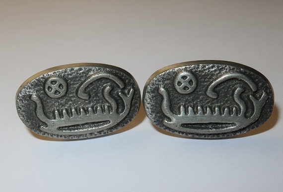 Sweden Mid Century Viking Ship Cufflinks signed S… - image 2