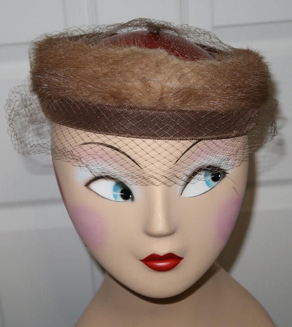 Vintage 50s Real Fur Hat with Veil Vintage Fur Sequin Half Hat With Veil, 1950s Hat, Vintage  main image 4