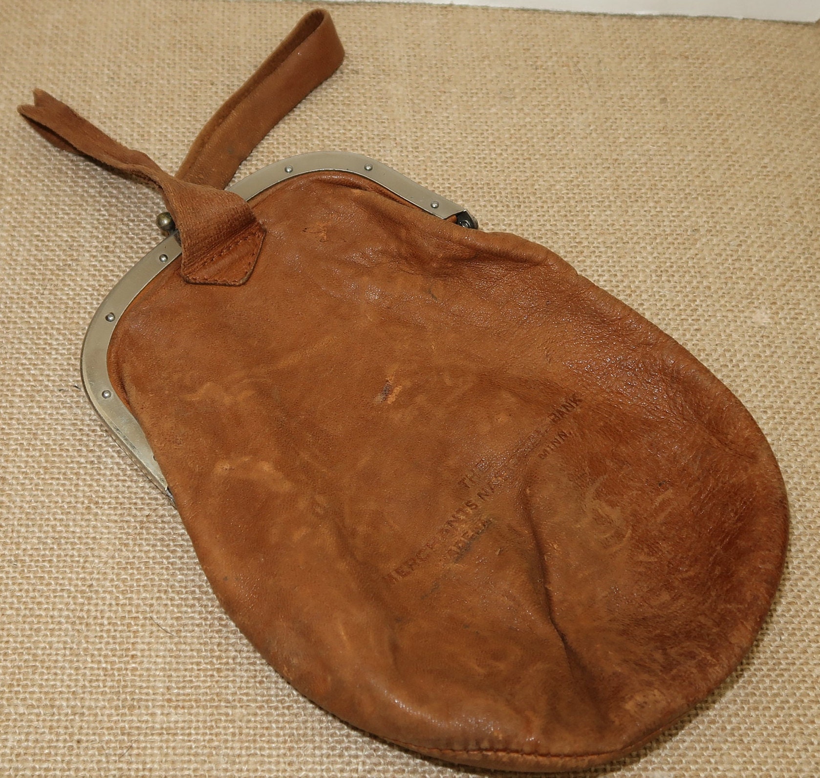 Vintage Leather Bank / Money Bag at 1stDibs