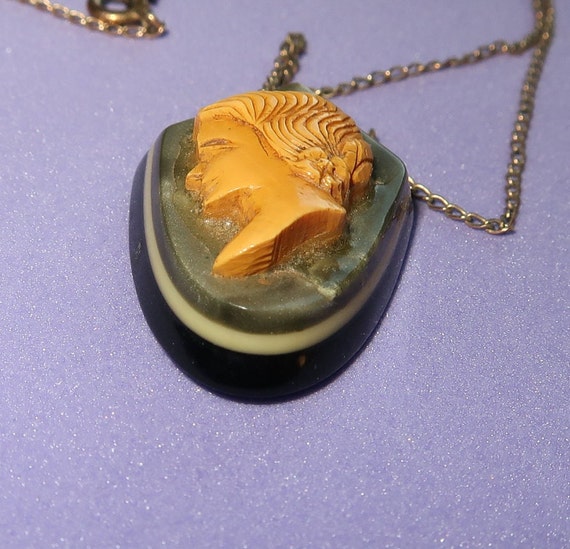 Vintage Bakelite Cameo Pendant on a Gold Filled C… - image 6