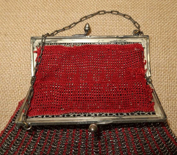 Antique Red Glass Beaded Crocheted Flapper Bag - image 5