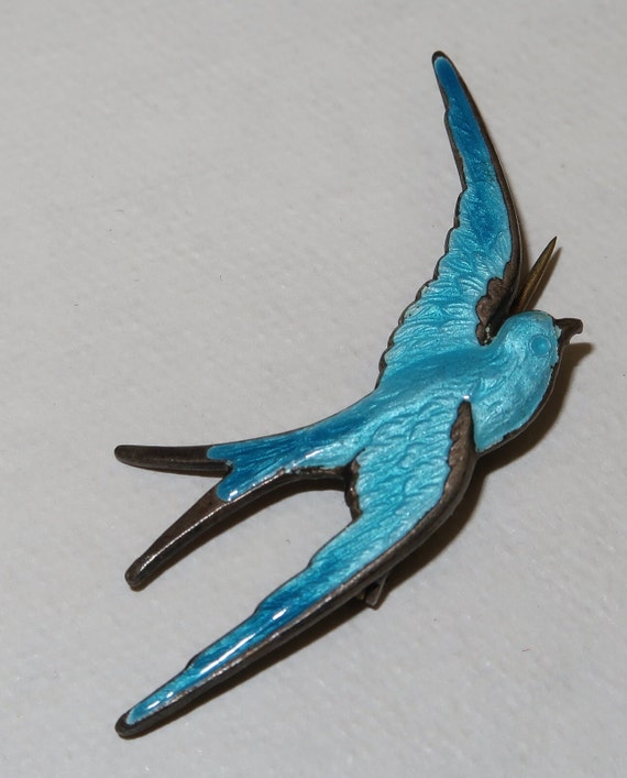 Antique Enamel Bluebird Brooch - image 6