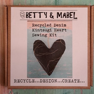Recycled Denim Kintsugi Heart sewing kit - Designed in Stratford upon Avon
