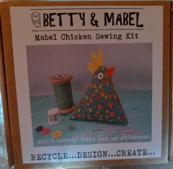 Mabel Chicken Sewing Kit: Recycled Fabric Pin Cushion (Kit for 2)