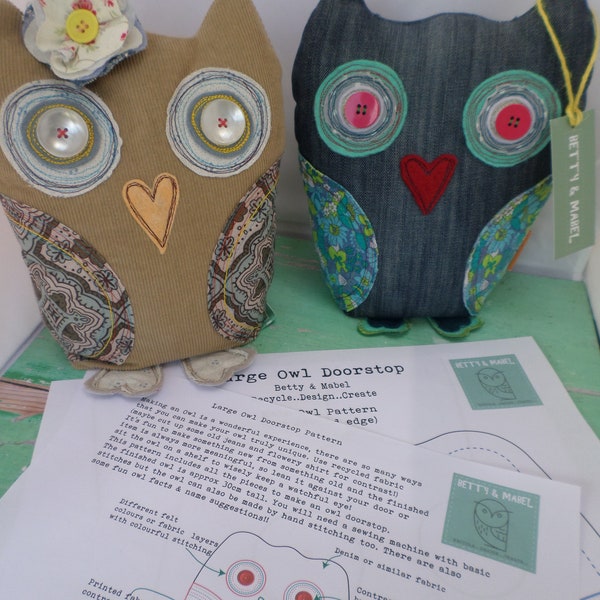 Owl Doorstop digital PDF Pattern - created by Betty&Mabel, Stratford upon Avon,England