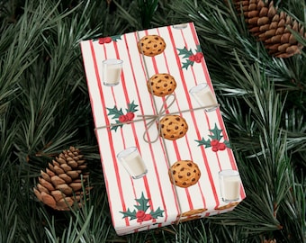 Chocolate Chip Cookies and Milk Holly Stripe Gift Wrap Papers Wrapping Paper