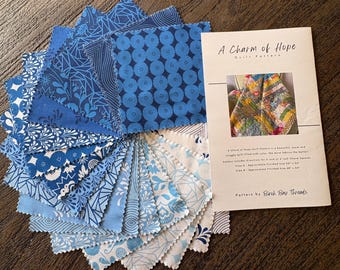 Pre-cut Charm of Hope Quilt Kit: 5" Squares & 2.5" Strips, Blue Garden