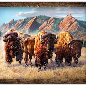 Only 1 left** - Bison Art Fabric Panel & Bearly Double Vision Pattern Bundle Or Bison Art Fabric Panel, Make A Modern Art Wall Hanging/Quilt