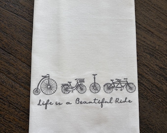 Embroidered Tea Towel National Bicycle Day