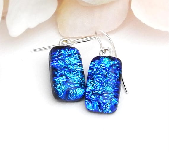 Boucles D'oreilles Anciennes En Argent Et Verre Bleu – Pendantes, Occasion En Excellent état