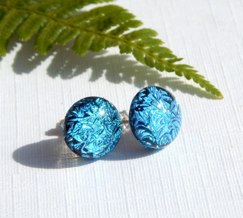 Sterling Silver Stud Earrings Fused Glass Jewelry Blue | Etsy