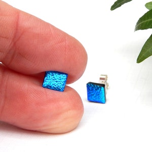 Super Intense Sky Blue Dichroic Glass Stud Earrings on 925 - Etsy UK