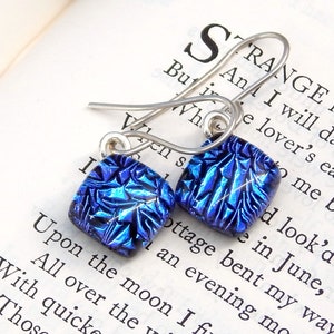 Cobalt Blue Dichroic Glass Earrings: Sterling Silver Dangle Jewellery