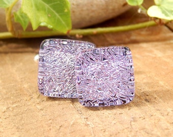 Purple Dichroic Glass Cufflinks, Fused Glass Mens Jewellery, Mauve Dichroic Glass Square Cuff Links, Wedding Cufflinks