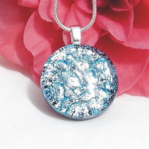Dichroic Glass Pendant: Silver Cobbles, Blue Art Glass Necklace