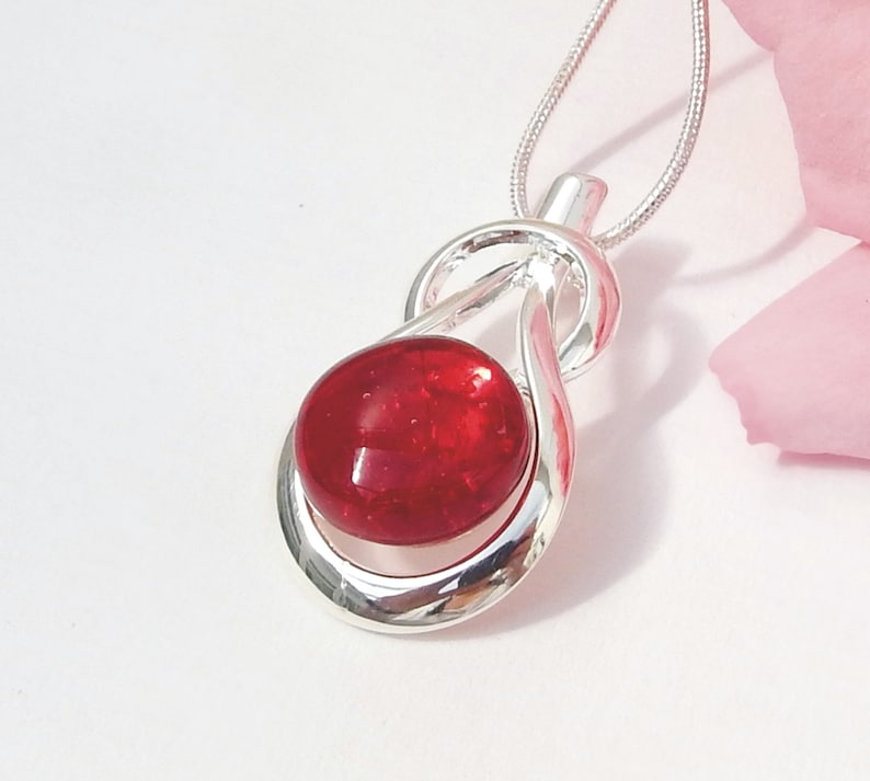 Red Glass Pendant Fused Glass Jewelry Cherry Red Art Glass Knot Pendant image 4