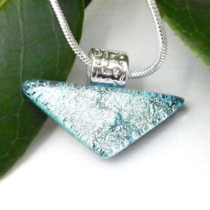 Silver Dichroic Glass Pendant - Fused Glass Jewelry - Silver Glass Triangular Necklace