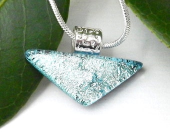 Silver Dichroic Glass Pendant - Fused Glass Jewelry - Silver Glass Triangular Necklace