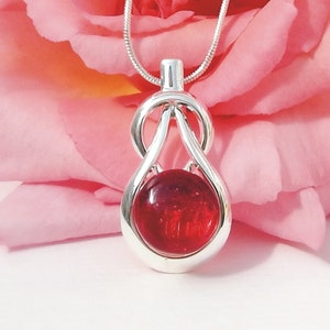 Red Art Glass Pendant: Silver Knot Fused Glass Jewellery