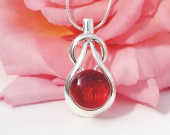 Pendentif en verre rouge - Bijoux en verre fondu - Pendentif à nœuds en verre Cherry Red Art