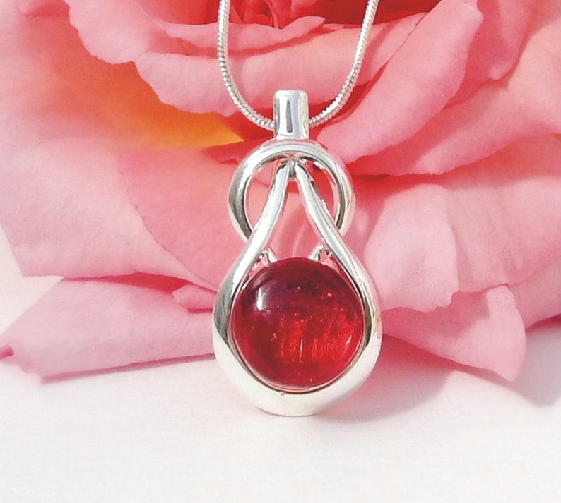 Red Glass Pendant Fused Glass Jewelry Cherry Red Art Glass Knot Pendant image 1