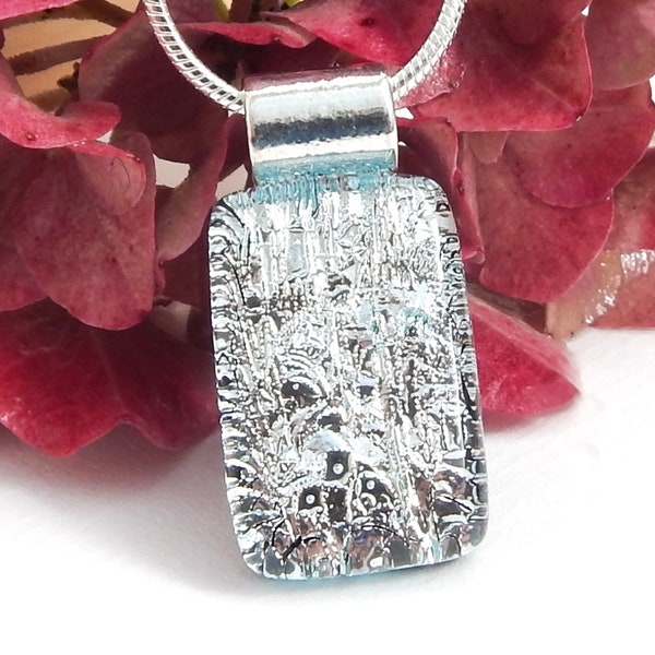 Silver Intense Sparkle Dichroic Glass Pendant, Fused Glass Jewelry, Silver Art Glass Necklace