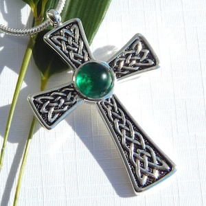 Celtic Cross Pendant - Fused Glass Jewelry - Sea Green Glass Cross Necklace