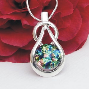 Rainbow Dichroic Pendant - Fused Glass Jewelry - Multicoloured Art Glass Knot Pendant