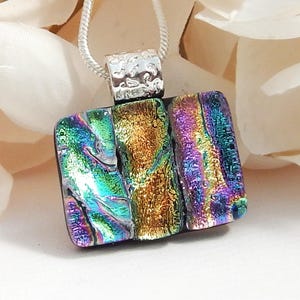Dichroic Glass Pendant Necklace: Multicolour Fused Art Glass Jewellery