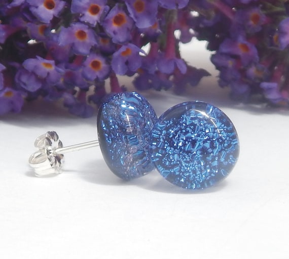 Blue Glass Stud Earrings Dichroic Glass Post Earrings Fused Glass Earrings on 925 Sterling Silver Dichroic Fused Glass Jewelry Etsy Australia