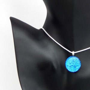 Small Round True Blue Dichroic Glass Pendant Fused Glass Jewelry Blue Glass Necklace image 2