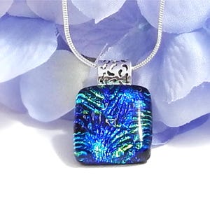 Cute Little Blue and Turquoise Pendant, Fused Glass Jewellery, Art Glass Necklace