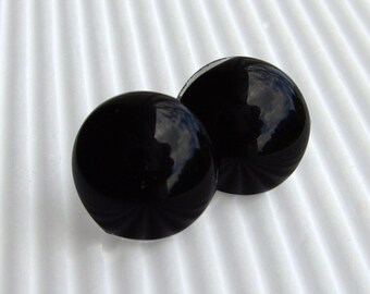 Black Glass Earrings - Fused Glass Earrings - Black Stud Earrings - 80s Retro Jewelry