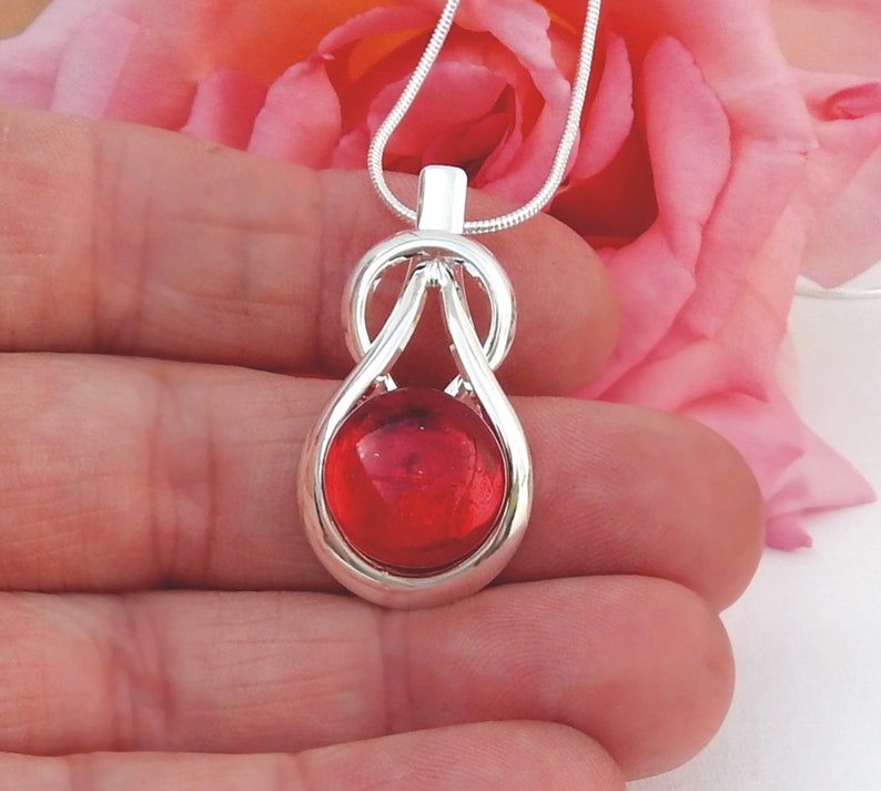 Red Glass Pendant Fused Glass Jewelry Cherry Red Art Glass Knot Pendant image 5