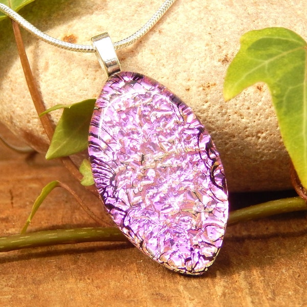 Pretty in Pink Dichroic Glass Pendant - Fused Glass Jewelry - Pink Art Glass Necklace