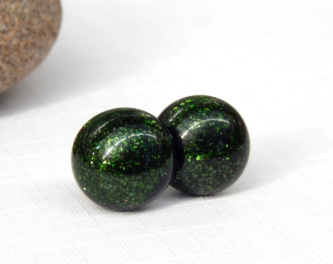 Dark Green Glass Stud Earrings Fused Glass Jewelry Green Etsy