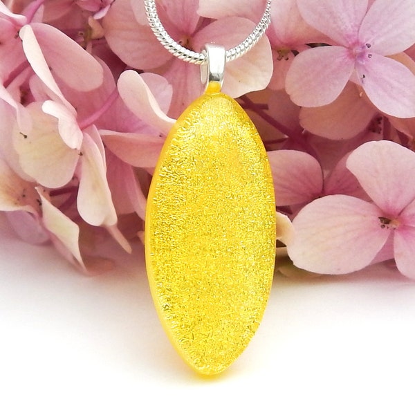 Lemon Art Glass Pendant, Fused Glass Jewellery, Sherbet Lemon Dichroic Glass Necklace, Sunny Yellow Glass Jewellery