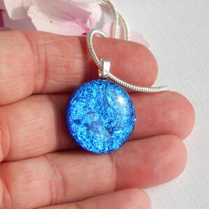 Small Round True Blue Dichroic Glass Pendant Fused Glass Jewelry Blue Glass Necklace image 4