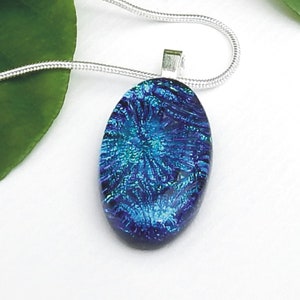 Green and BlueDichroic Glass Pendant, Fused Glass Jewellery,  Emerald Green and Cobalt Blue Art Glass Necklace