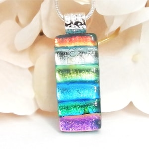 Vibrant Green and Multicolour Dichroic Glass Necklace - Fused Glass Pendant - Mixed Art Glass Jewellery
